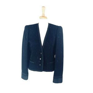 Richard Assatly Benton LTD Vintage 90s Blazer Black Glass Beads Jacket  Size 10